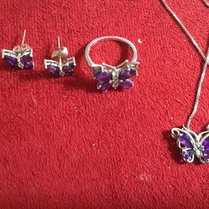 Aurora Tears 925 Sterling Silver Amethyst Butterfly Jewelry Set